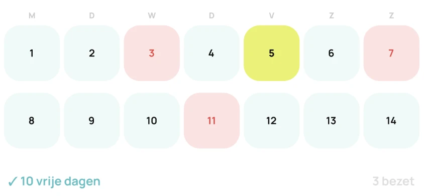 Kalender met vrije en bezette verhuurdagen
